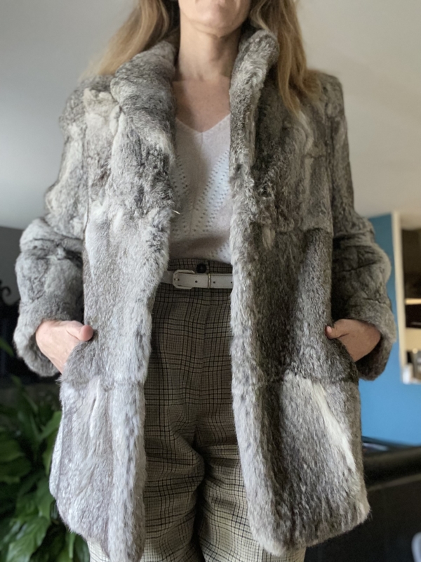 Manteau lapin gris